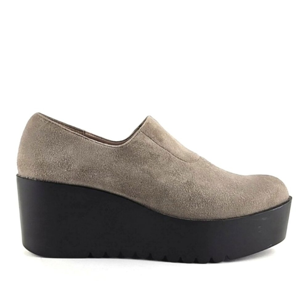 Donald Pliner Women's Cape Wedge Platform Taupe Suede Leather Loafer Size 7.5M